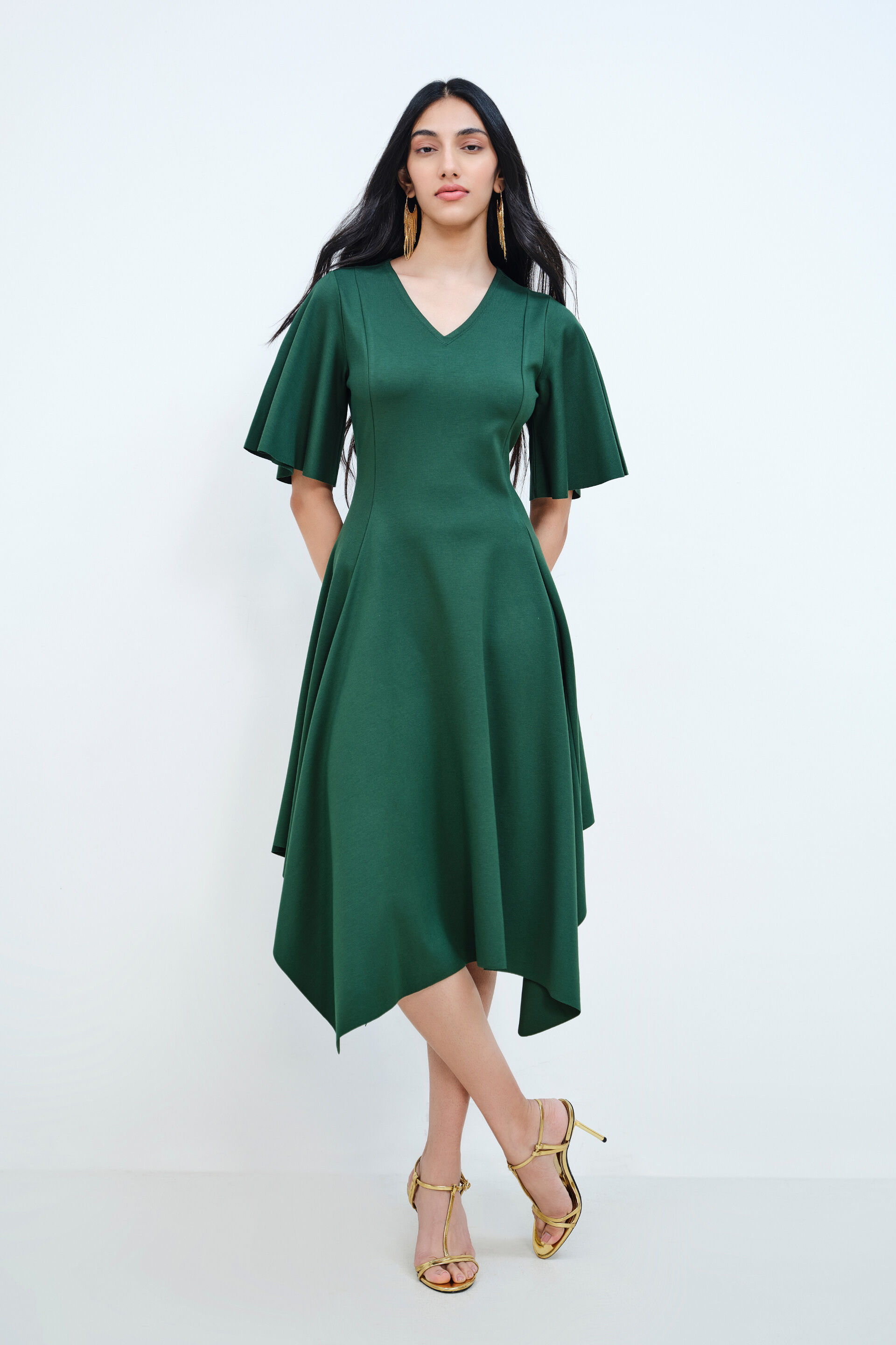 Celine Solid Emerald Green Dress, Emerald Green, image 2